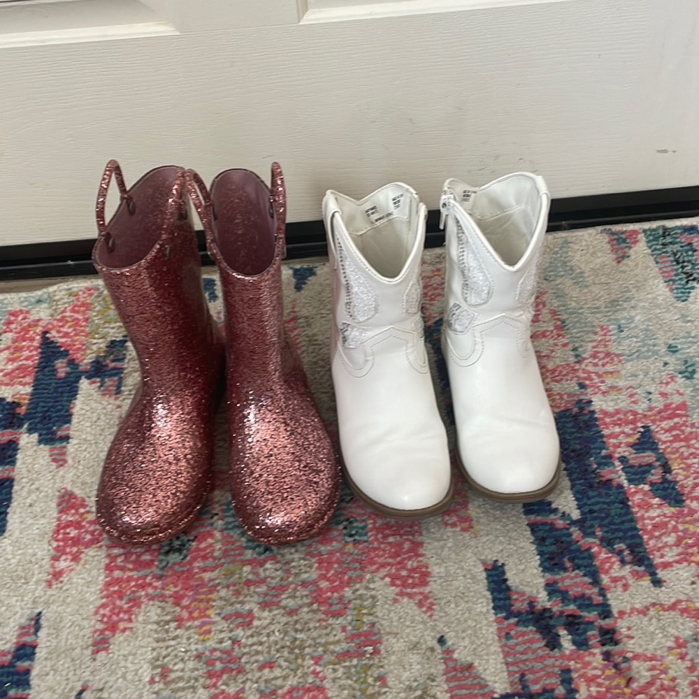 Bundle 2 pairs of girls boots cowboy sz1 & rain boots sz13
